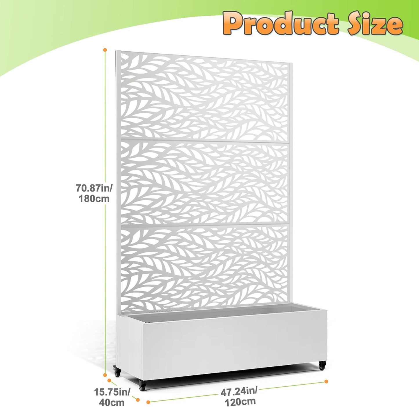 Metal Raised Garden Bed with Trellis, 2-in-1 Planter Box & Privacy Screen for Climbing Plants, Outdoor Standing Flower Bed with Drainage Holes, 47.2" L x 16.7" W x 70.8" H, White-Spring