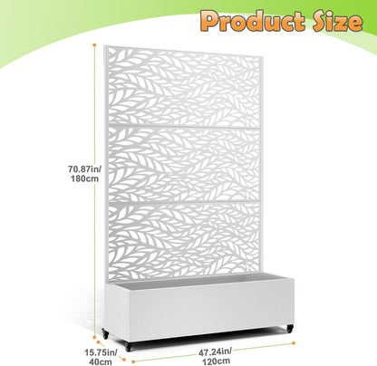 Metal Raised Garden Bed with Trellis, 2-in-1 Planter Box & Privacy Screen for Climbing Plants, Outdoor Standing Flower Bed with Drainage Holes, 47.2" L x 16.7" W x 70.8" H, White-Spring