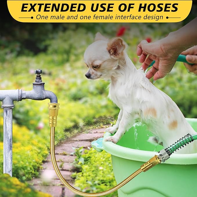 Short Metal Garden Hose 3 ft – 304 Stainless Steel Water Hose Leader, Flexible Hose Extension, Small Lightweight Hose Extender,No Kink Outdoor Hose (Gold,3 ft)