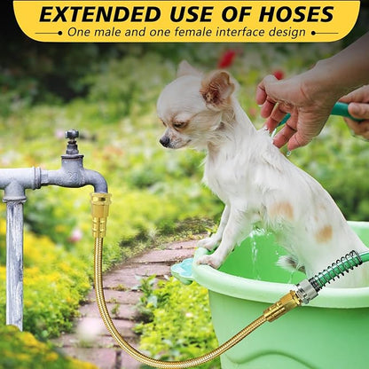 Short Metal Garden Hose 3 ft – 304 Stainless Steel Water Hose Leader, Flexible Hose Extension, Small Lightweight Hose Extender,No Kink Outdoor Hose (Gold,3 ft)