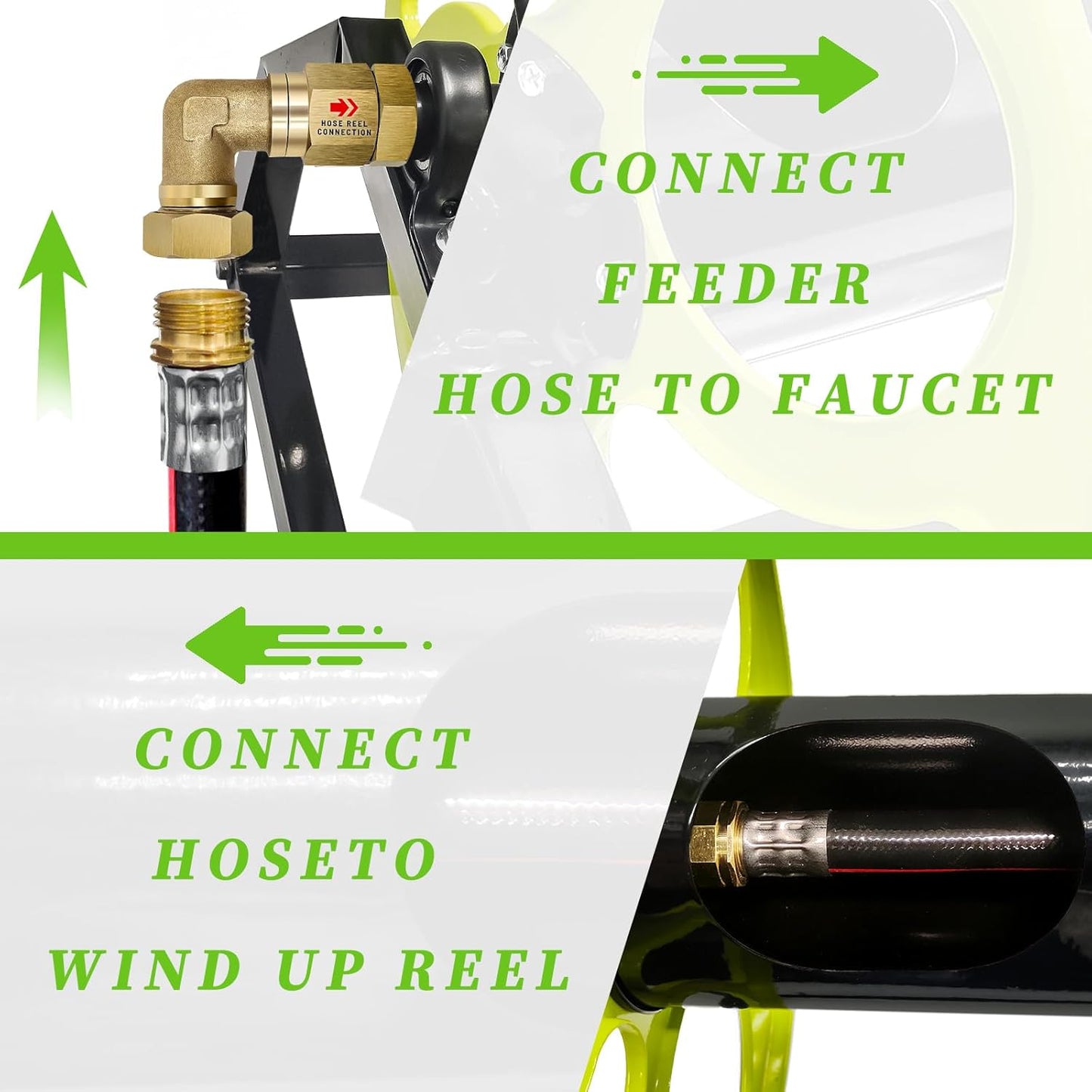 Garden Hose Reel Heavy Duty ，for 5/8" Hose Reel with Crank Handle Retractable, Wall/Floor Mount Metal Hose Reel, Holds up to 400-Feet. (With 5 FT Hose included)