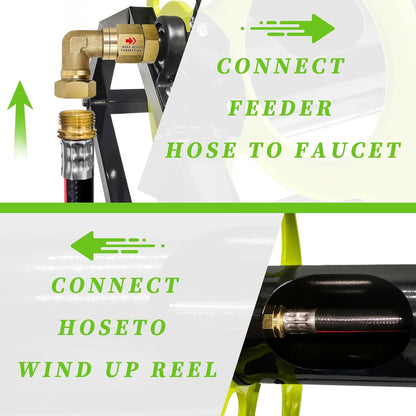 Garden Hose Reel Heavy Duty ，for 5/8" Hose Reel with Crank Handle Retractable, Wall/Floor Mount Metal Hose Reel, Holds up to 400-Feet. (With 5 FT Hose included)