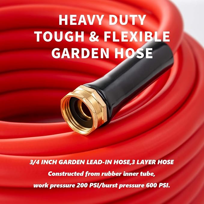 Garden Hose 200ft x 3/4” Hot Water Hose, Heavy Duty -50°F to 190°F,Burst 600Psi Flexible Upgraded Rubber Hoses,3/4” Solid Fittings for All-weather Outdoor Lawn & Garden