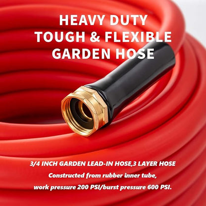 Garden Hose 200ft x 3/4” Hot Water Hose, Heavy Duty -50°F to 190°F,Burst 600Psi Flexible Upgraded Rubber Hoses,3/4” Solid Fittings for All-weather Outdoor Lawn & Garden