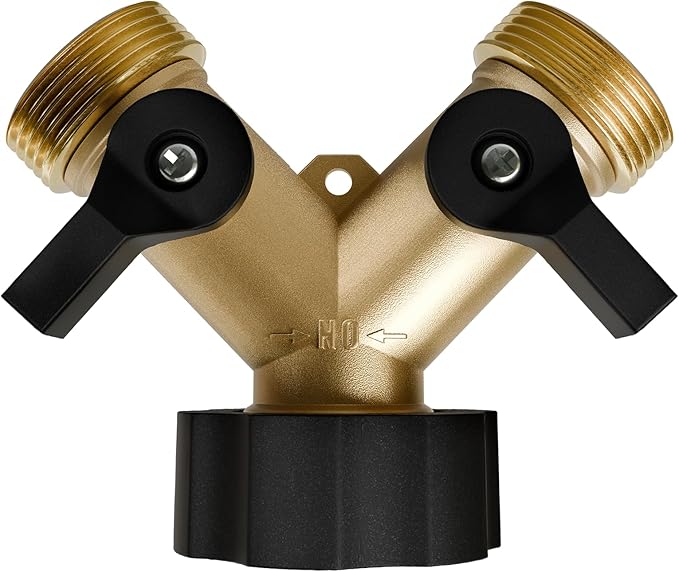 Garden Hose Splitter 2 Valves, Heavy Duty Solid Brass Hose with 2 Extra Rubber Washers, Y Connector Brass Garden Hose Adapter, Water Hose Splitter, Hose Spigot, Zero Leaks & Accessories