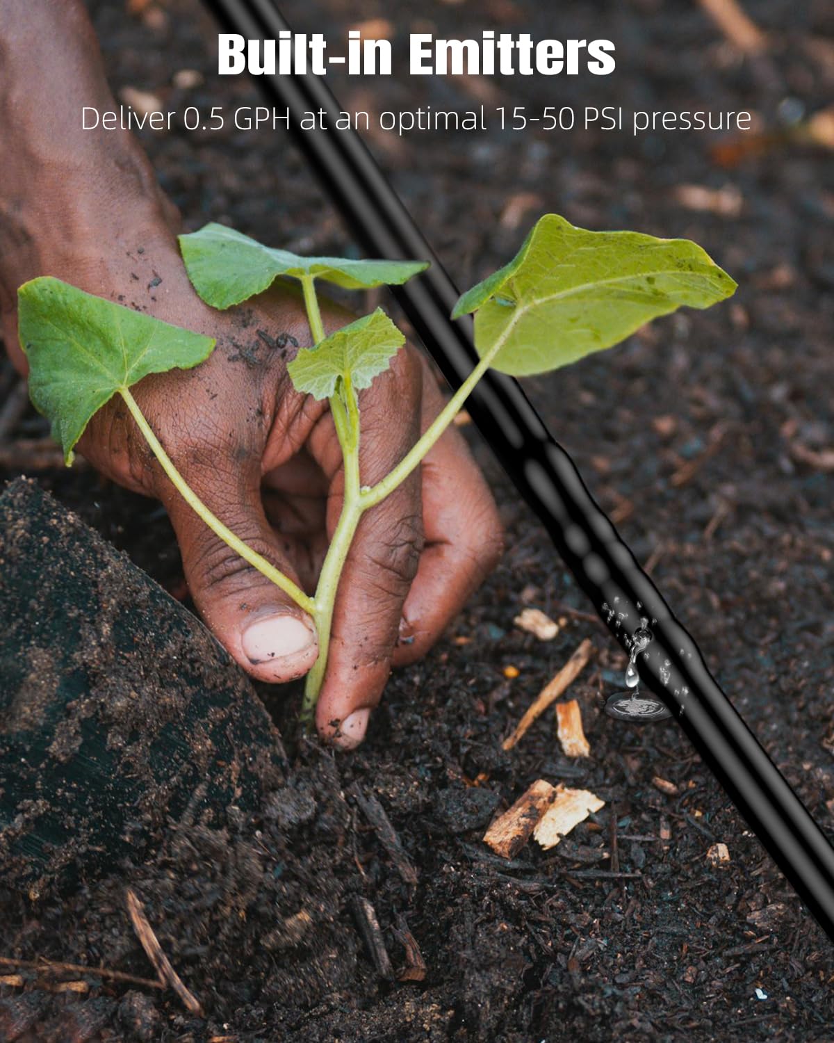 Pawfly 100 ft 1/4 Drip Irrigation Tubing, 1/4" Emitter with 6" Spacing, Polyethylene Drip Line with 12 Parts, Black Distribution Tubing for Garden System, Drip Irrigation Hose Roll