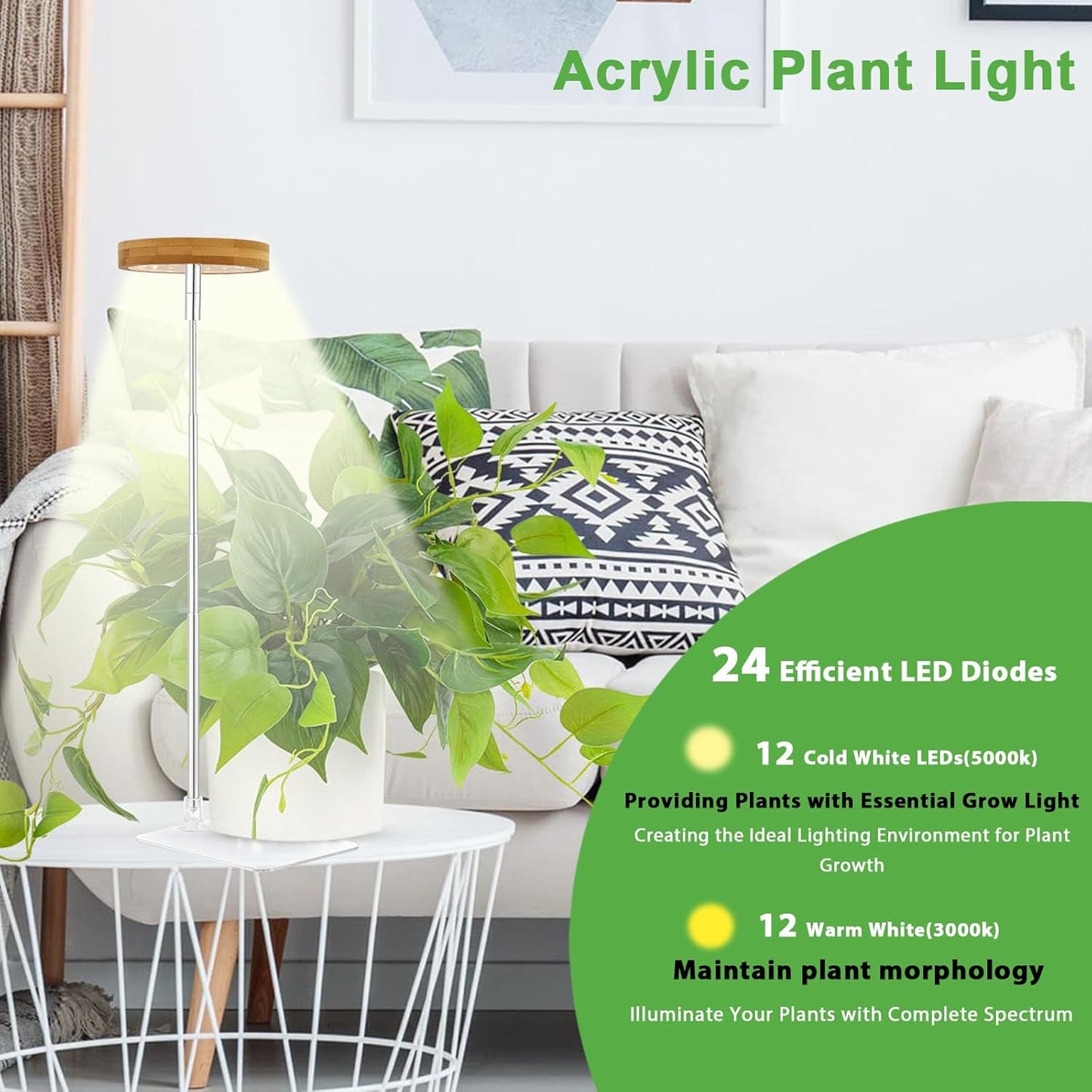 yadoker Halo Plant Grow Light, LED Growing Light Full Spectrum for Indoor Plants,Height Adjustable, Automatic Timer, 5V Low Safe Voltage,Idea for Small Plants