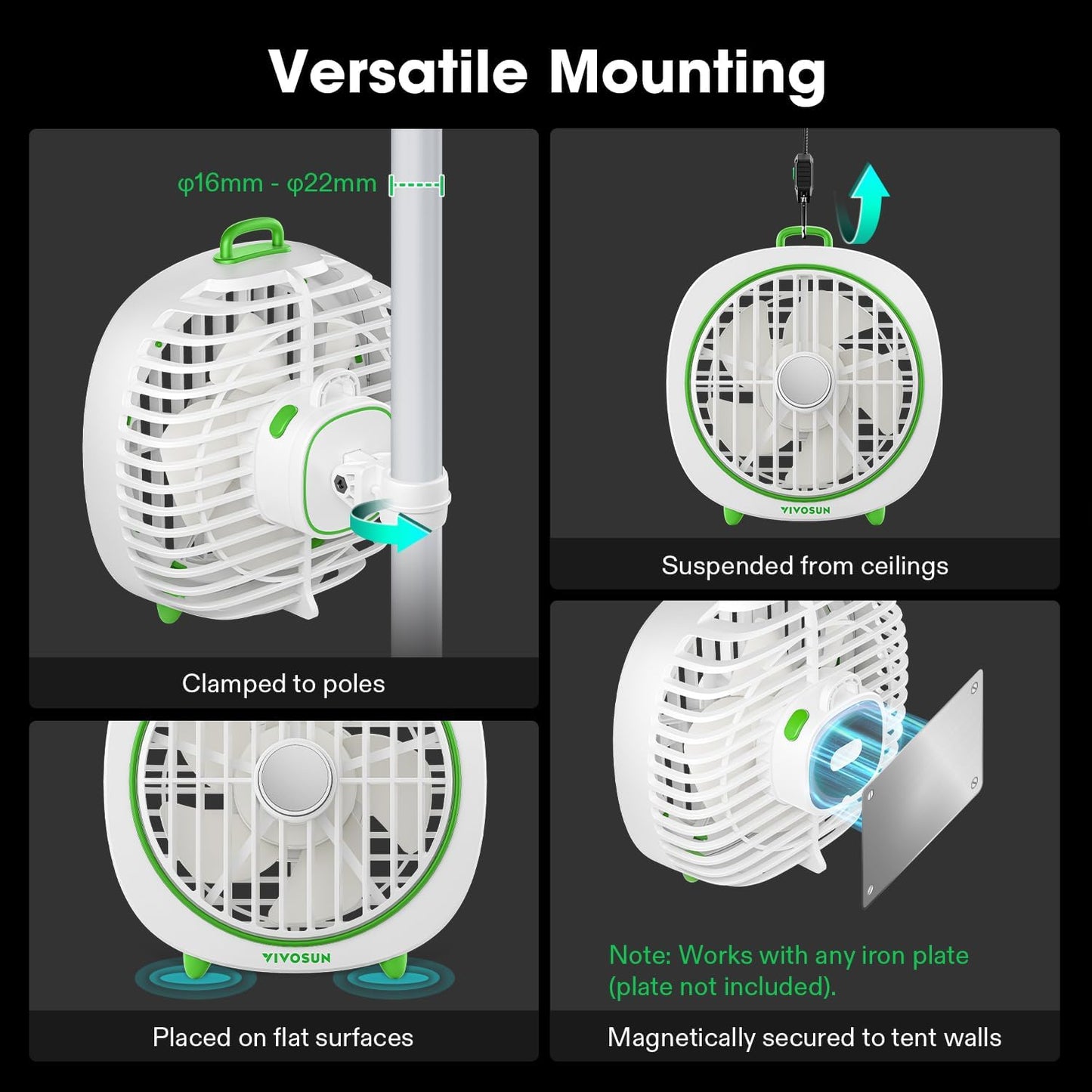 VIVOSUN AeroWave D4, 4” Grow Tent Clip Fan with Detachable Hook, 3-Speed Strong & Quiet Airflow, Adjustable Airflow Angle for Hydroponics, Circulation & Cooling, White, 1-Pack