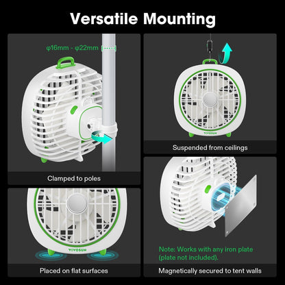 VIVOSUN AeroWave D4, 4” Grow Tent Clip Fan with Detachable Hook, 3-Speed Strong & Quiet Airflow, Adjustable Airflow Angle for Hydroponics, Circulation & Cooling, White, 2-Pack