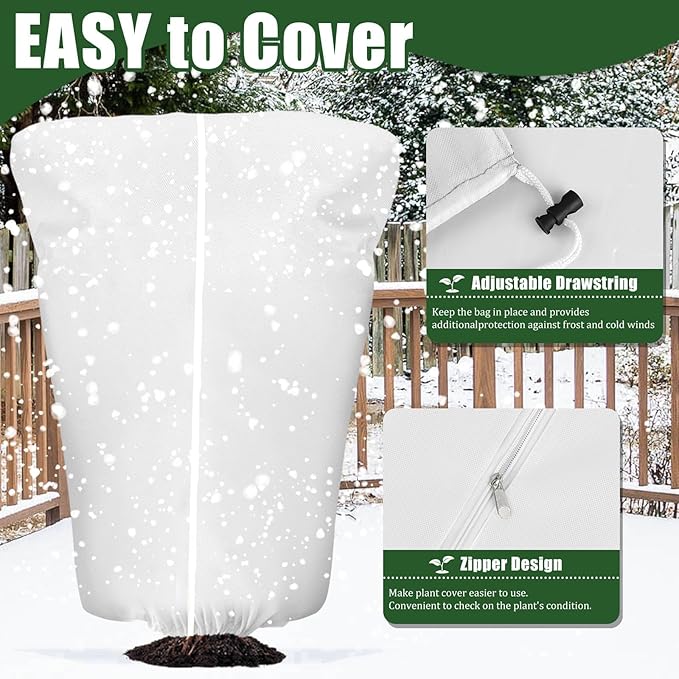 4 Pcs Plant Covers Frost Protection Bag 71" x 47" Winter Reusable Plants Jacket with Drawstring Shrub Protection Wraps Bags Frost Blanket for Winter Outdoor Garden Plants