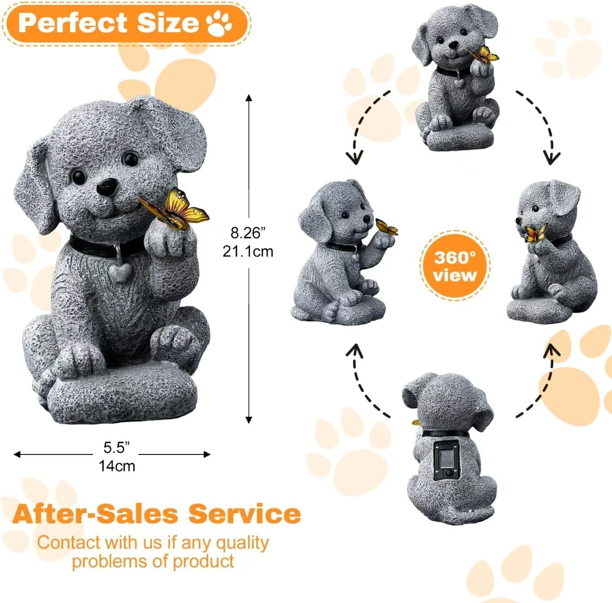 Solar Garden Statue Outdoor Decor,Dog Figurine with LED Lights,Birthdays Mother’s Day Housewarming Gift for Women, Mom, Grandma,Garden Gifts，Home Decoration with Butterfly