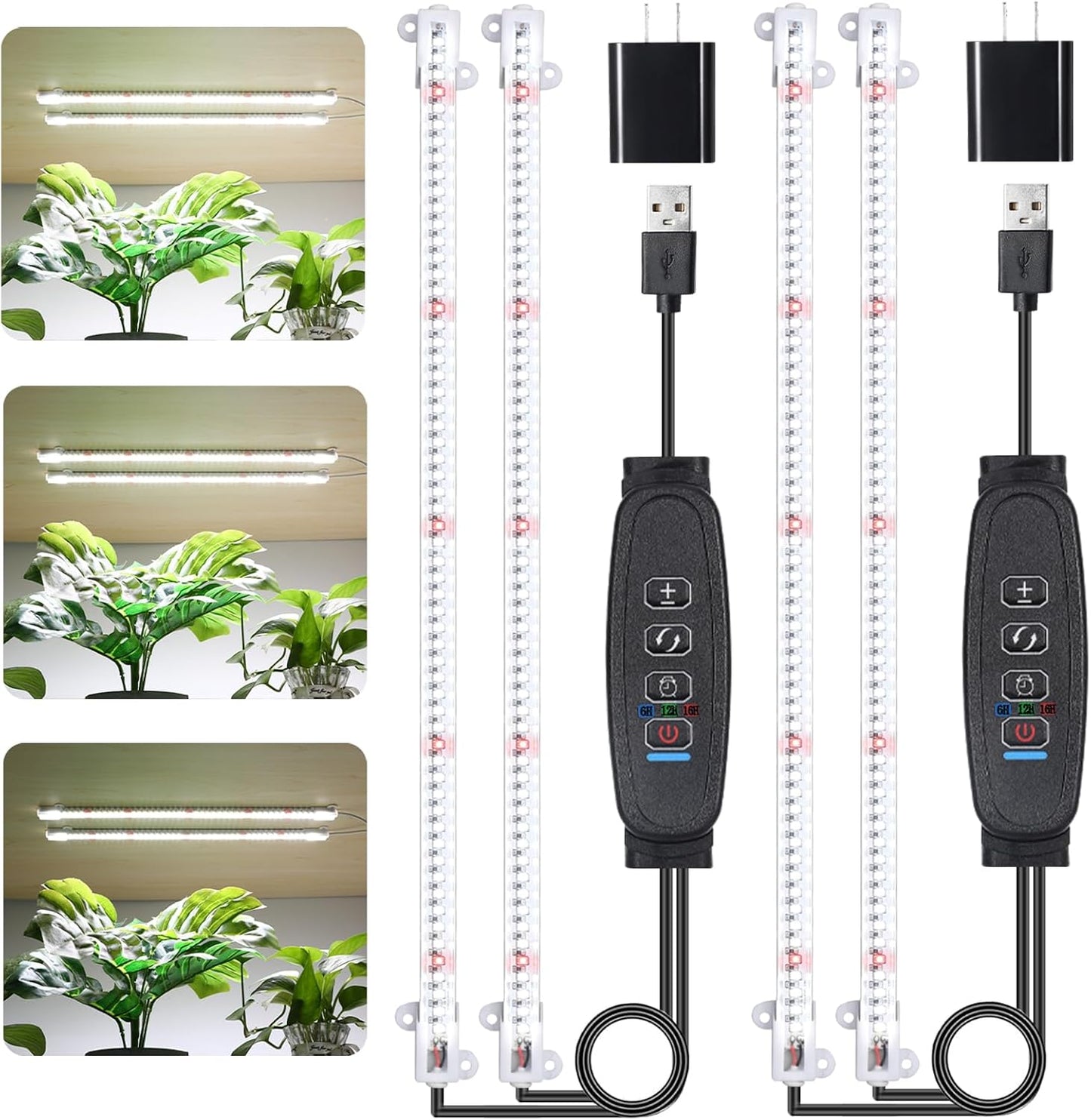 LED Grow Light Strips for Indoor Plants, 16‘’ Full Spectrum 240 LEDs with 4 Install Methods, 6/12/16H Timer, 10 Dimmable Levels, 3 Switch Modes for Seedling Succulent Sunlike Strip (2 Head 2 Pack)
