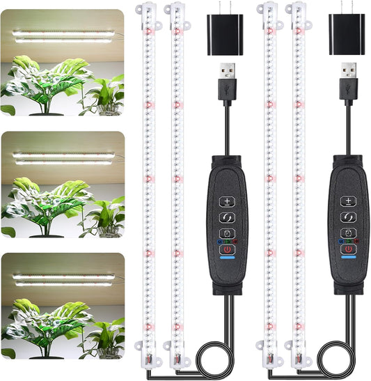 LED Grow Light Strips for Indoor Plants, 16‘’ Full Spectrum 240 LEDs with 4 Install Methods, 6/12/16H Timer, 10 Dimmable Levels, 3 Switch Modes for Seedling Succulent Sunlike Strip (2 Head 2 Pack)