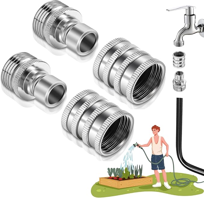 2025 New Stainless Steel Garden Hose Quick Connect Fittings Set, 3/4 Inch GHT Water Hose Quick Connect Fittings, Heavy Duty Quick Release Connector For Hoses And Sprayers (2*Pcs)