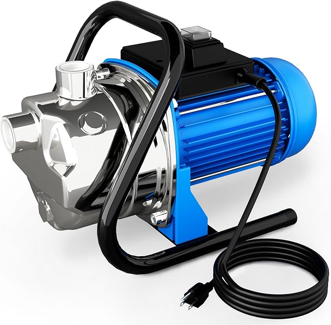 FOTING 1HP Portable Shallow Well Pump, 876GPH Garden Pump Stainless Steel, 125FT Jet Pumps, Water Pressure Booster Pumps, Water Transfer Lawn Draining Sprinkler Garden Irrigation