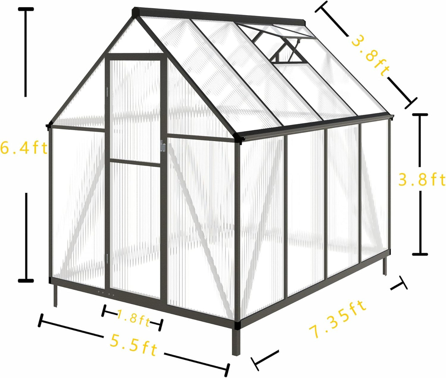 CQZY 6x8 FT Walk-in Greenhouse for Outside,Dark Gray