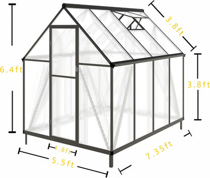 CQZY 6x8 FT Walk-in Greenhouse for Outside,Dark Gray