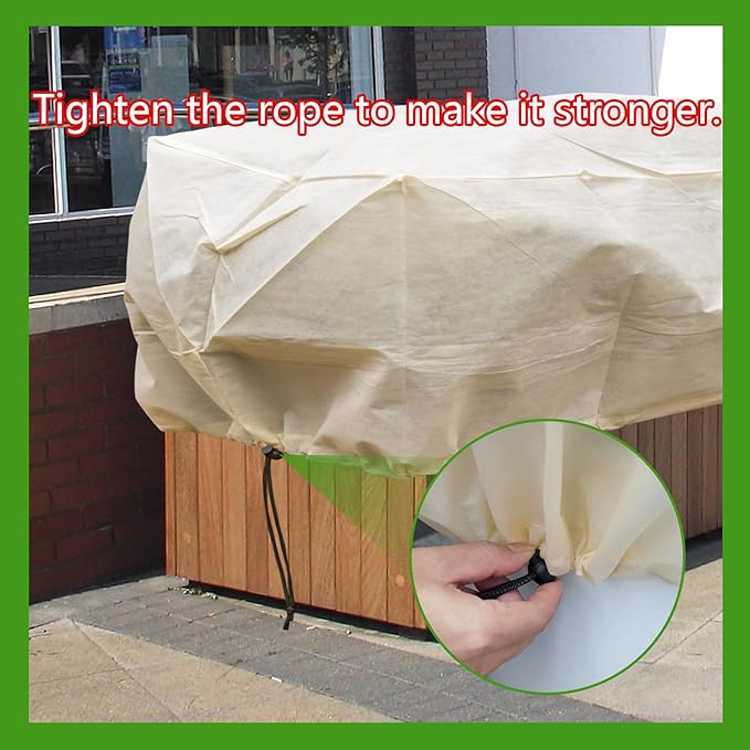 Plant Cover Freeze Protection, Winter Plant Covers, Plant Frost Cover, Tree Plant Freeze Protection Covers, Planter Plant Winter Frost Blanket with Zip Drawstring,2 Pack (59x17.7x15.7INCH)