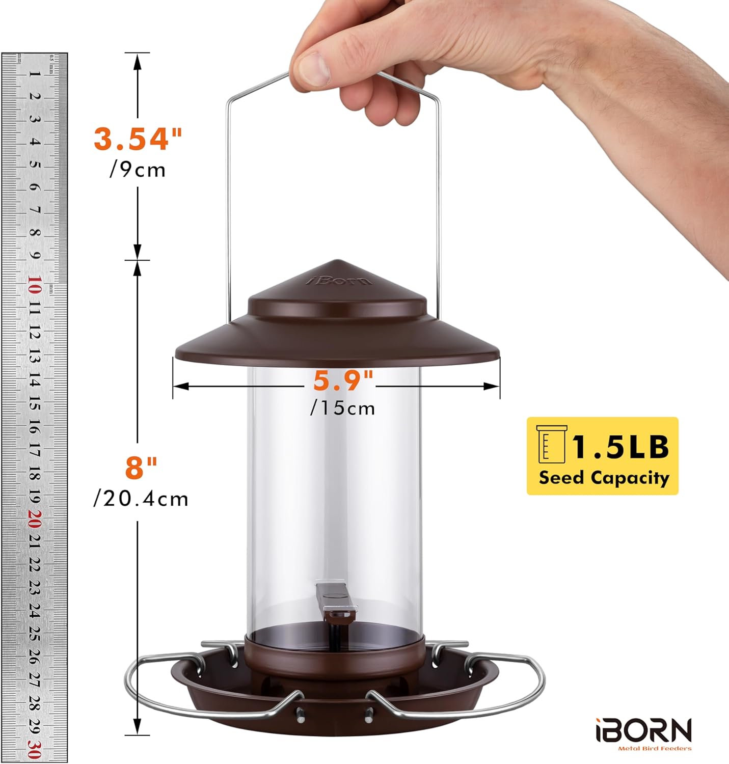 iBorn Bird Feeder Metal Squirrel Chew-Proof Bird Feeders for Outdoors Hanging for Cardinal Outside, Holds 1.5LB Seed with 3 Perchs, Bronze (Seed is not Included)