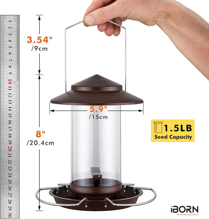 iBorn Bird Feeder Metal Squirrel Chew-Proof Bird Feeders for Outdoors Hanging for Cardinal Outside, Holds 1.5LB Seed with 3 Perchs, Bronze (Seed is not Included)