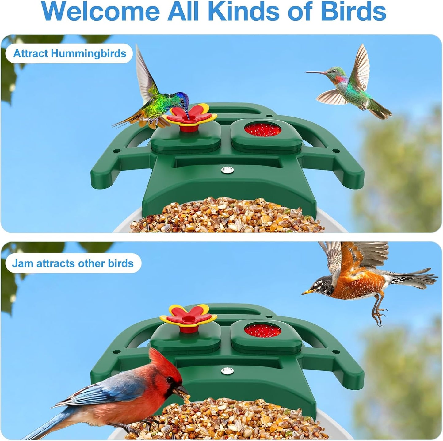 Smart Bird Feeder with 3MP HD Camera & AI Identify, Hummingbird Feeder with Solar Panel, Supports Two-Way Audio, Instant Arrival Alerts, Birdhouses for Outdoors, Gifts for Bird Lovers, Green