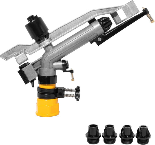 1-1/2"" FNPT Full Circle Rain Gun, Full Circle Impact Sprinkler with 4 Nozzles, Lawn & Garden Sprinklers for Large Range Coverage and Watering Efficiency, Sliver, 3BN-7Y3-POF425