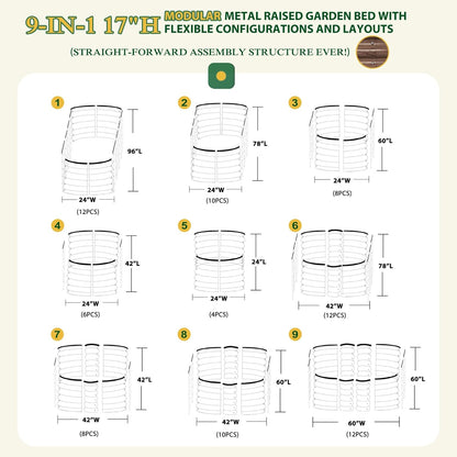 MUPATER 8x2FT Metal Galvanized Raised Garden Bed, 17''H Premium Wood Grain Raised Garden Bed Outdoor for Plants Flowers, 9-in-1 Galvanized Metal Planter Box, Rustic