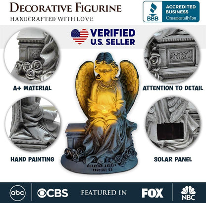 OrnamentallyYou Spring & Summer-Themed Garden Statues – Adorable Outdoor Decor for Lawn, Patio & Porch (Guardian Angel Reading Book Garden Statue, 10" Solar Powered Angelic Outdoor Figurine)