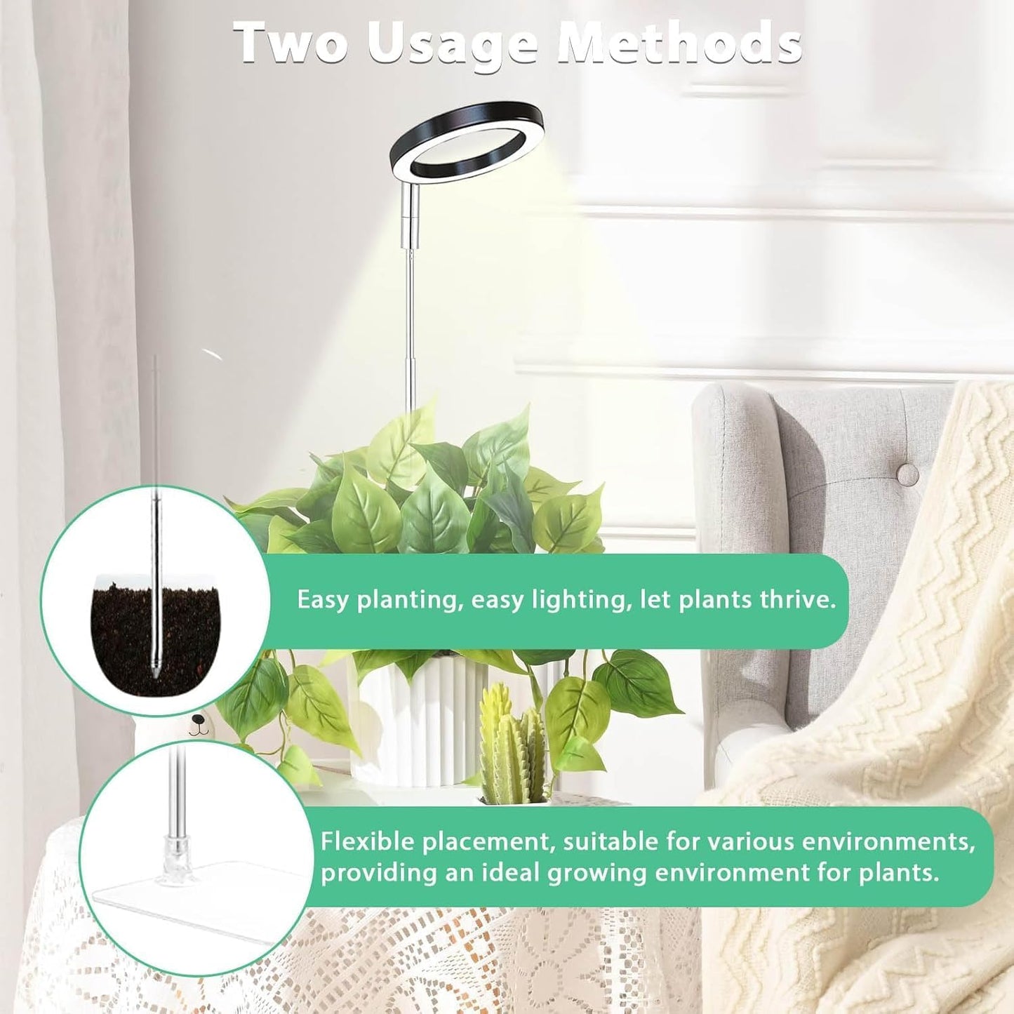 Plant Grow Light,yadoker LED Growing Light Full Spectrum for Indoor Plants,Height Adjustable, Automatic Timer, 5V Low Safe Voltage,Idea for Small Plant Light(3 Pack)