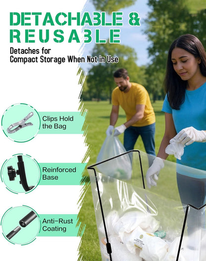 Joyhalo Outdoor Trash Bag Holder Stand - 2 Pack Heavy Duty Metal Garden Garbage Bag Support Frame for 30-45 Gallon Capacity, Multi-Use Portable Yard Leaf Bag Stand