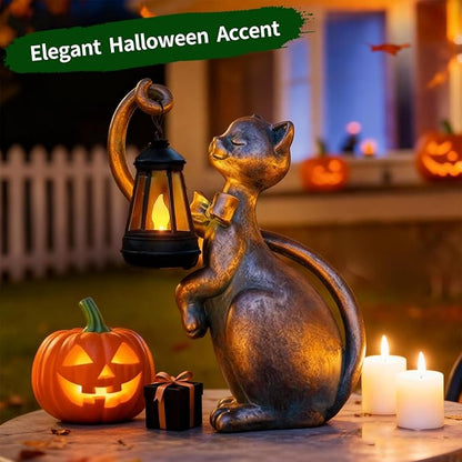 WHIMSYNOOK 10.7" Bronze Cat Solar Garden Statue Light – Cute Kitty Design, Bronze Finish, Solar-Powered LED, Outdoor Yard & Lawn Décor, for Cat Lovers, Mom, and Garden Enthusiasts