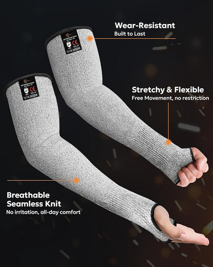 Evridwear Protective Arm Sleeves Cut Resistant Farmers Sleeves for Men Work, Gardening, Farming, Arm Protectors for Thin Skin and Bruising (Extra Large, With Thumb Hole)