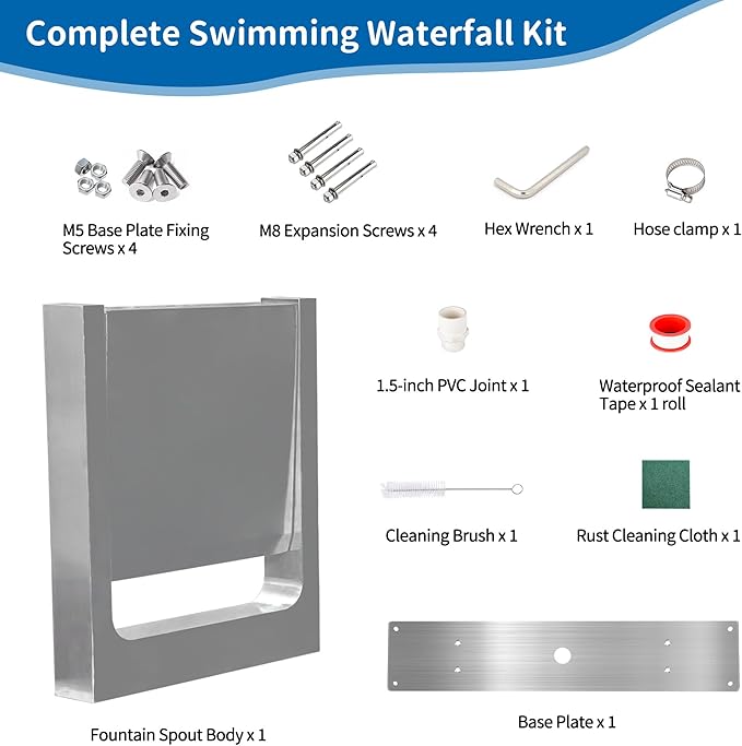 180° Rotating 304 Stainless Steel Waterfall Spillway, Swimming Pool & Garden Cascade Waterfall Fountain with Adjustable Spray Direction and Angle for Upscale Resorts, Luxury Residences