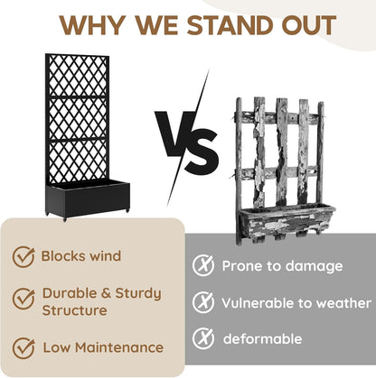 Metal Raised Garden Bed with Trellis & Wheels,72" x 35"x 15.7" Planter Box with Trellis,Privacy Planters for Patio,Garden Bed for Climbing Plants,Suitable for Climbing Plants and Vegetables,Black