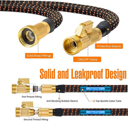 100 ft Expandable Garden Hose, 2025 New Kink Free Flexible Water Hose 100ft with 10 Pattern Spray Nozzle, Leakproof Solid Brass Connectors, Retractable Latex Core, Lightweight Expanding Hose
