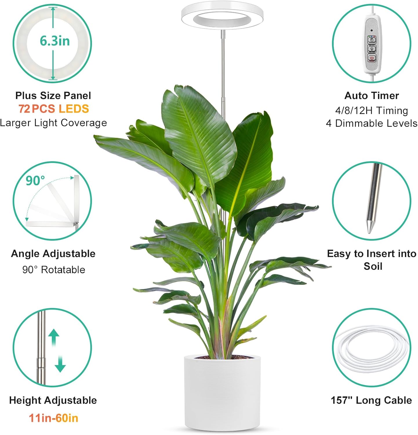 LORDEM Full Spectrum LED Grow Lights, Brightness Adjustable Plant Lamps with Auto On/Off Timer, Height Adjustable Growing Lights for Indoor Plants, Pack of 2