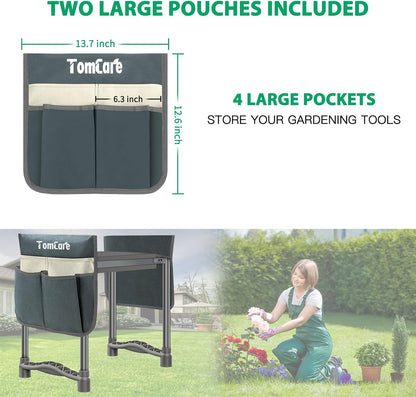 TomCare Garden Kneeler and Seat 10.64” Wider Larger Soft Kneeling Pad Garden Bench with 2 Large Tool Pouches Heavy Duty Garden Stool Foldable Tools Gardening Gifts for Women Men Gardeners,Grey