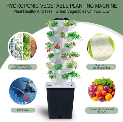 Hydroponics Tower Indoor Growing System Vertical Garden Planter Indoor Smart Garden Kit with Pump and Movable Water Tank Vegetable Plant Gift for Gardening Lover (30-Plants)