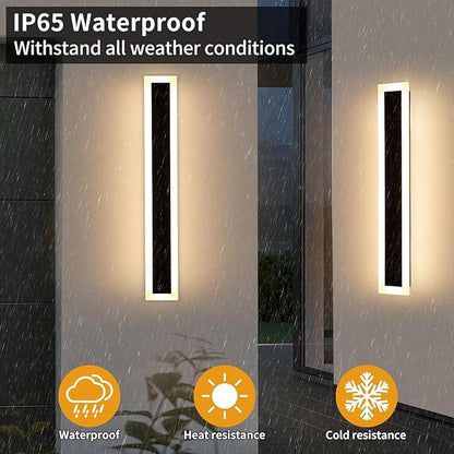 Upgrade Widened 2 Pack Modern LED Wall Sconce, 23.6inch Outdoor Wall Lights, 3000K Warm White, 24W, IP65 Waterproof, Black Long Linear Wall Mount Lighting, Outside Exterior Light for Garage, Patio