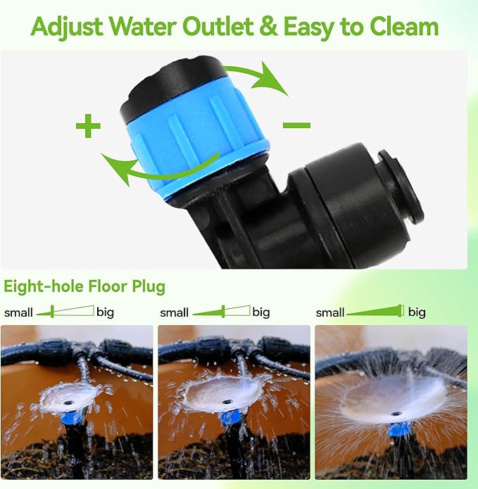 20PCS Drip Emitters for 1/4" Drip Irrigation Tubing, Drip Irrigation Emitters with Stake Adjustable 360 Degree Water Flow Drippers Garden Irrigation Drippers for Garden Patio Lawn Flower Bed