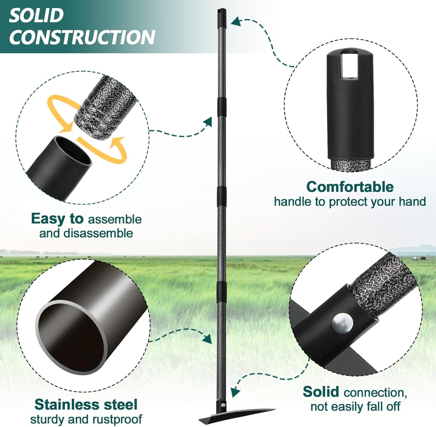 Hoe Garden Tool, Triangle Hoe Gardening Weeding Tool, 60" Long Handle Heavy Duty Manual Weeder Gardening Hand Tools for Weeding, Digging, Loosening Soil