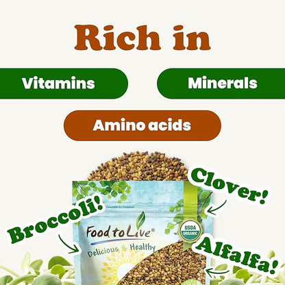 Food to Live Organic Antioxidant Mix of Sprouting Seeds, 3 Pounds - Non-GMO Broccoli, Alfalfa, and Clover Seeds, High Germination Rate, Kosher, Vegan, Bulk, Rich in Sulforaphane