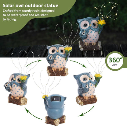 Solar Garden Statues Outdoor Decor, Fairy Owl Statue Garden Decor, Resin Yard Decorations Outdoor for Patio, Porch, Balcony, Lawn Ornaments, House Warming Birthday Gifts for Mom Women Grandma