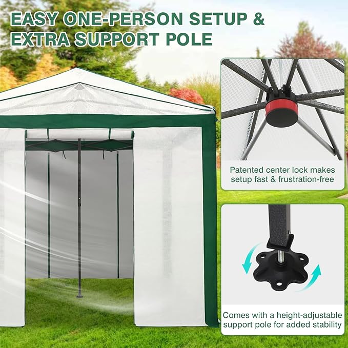 EAGLE PEAK 12x8 Portable Walk in Greenhouse with Polyester Reinforced Corners, Instant Pop up Indoor Outdoor Gardening Green House, Roll Up Zipper Entry Doors and Mesh Windows, Green/White