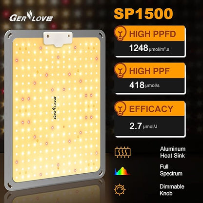 LED Grow Light, SP1500 Sunlike Full Spectrum Dimmable Plant Lights with Thermometer, Growing Lamps for Indoor Plants Seedlings Veg Bloom 4.5x4.5ft