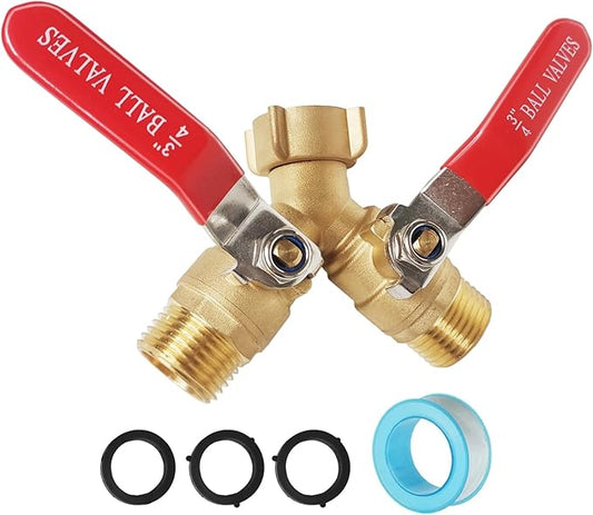Garden Hose Splitter 2 Way,Brass Water Hose Splitter with Stainless Steel Long Handle,Outdoor Full Flow Hose Splitter Connector,Y Valve 3/4 Inch GHT Thread（Freehand Installation Version）