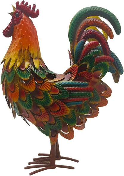Metal Rooster Decor， Chicken Animal Yard Art Lawn Ornament Figurines Artwork for Outdoor, Patio,Backyard and Home Kitchen Decoration (Multicolor)