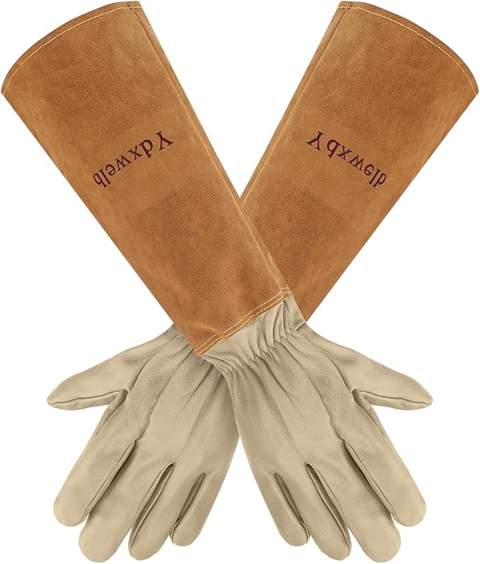Long Gardening Gloves Women/Men Thorn Proof Rose Pruning Gauntlet Cactus Gloves Goatskin/Cowhide Garden Gloves(1 Pair)