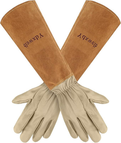 Long Gardening Gloves Women/Men Thorn Proof Rose Pruning Gauntlet Cactus Gloves Goatskin/Cowhide Garden Gloves(1 Pair)