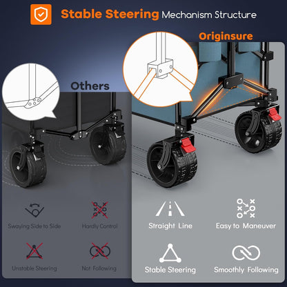 48" L Collapsible Wagon Cart Foldable, 560lbs Weight Capacity 300L Heavy Duty Folding Beach Wagons with Big All-Terrain Wheels, Utility Carts for Groceries, Shopping, Camping, Sports - Grey&Blue